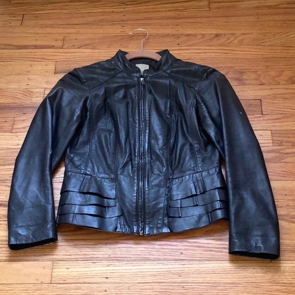 Halogen Genuine Leather Jacket Women Black